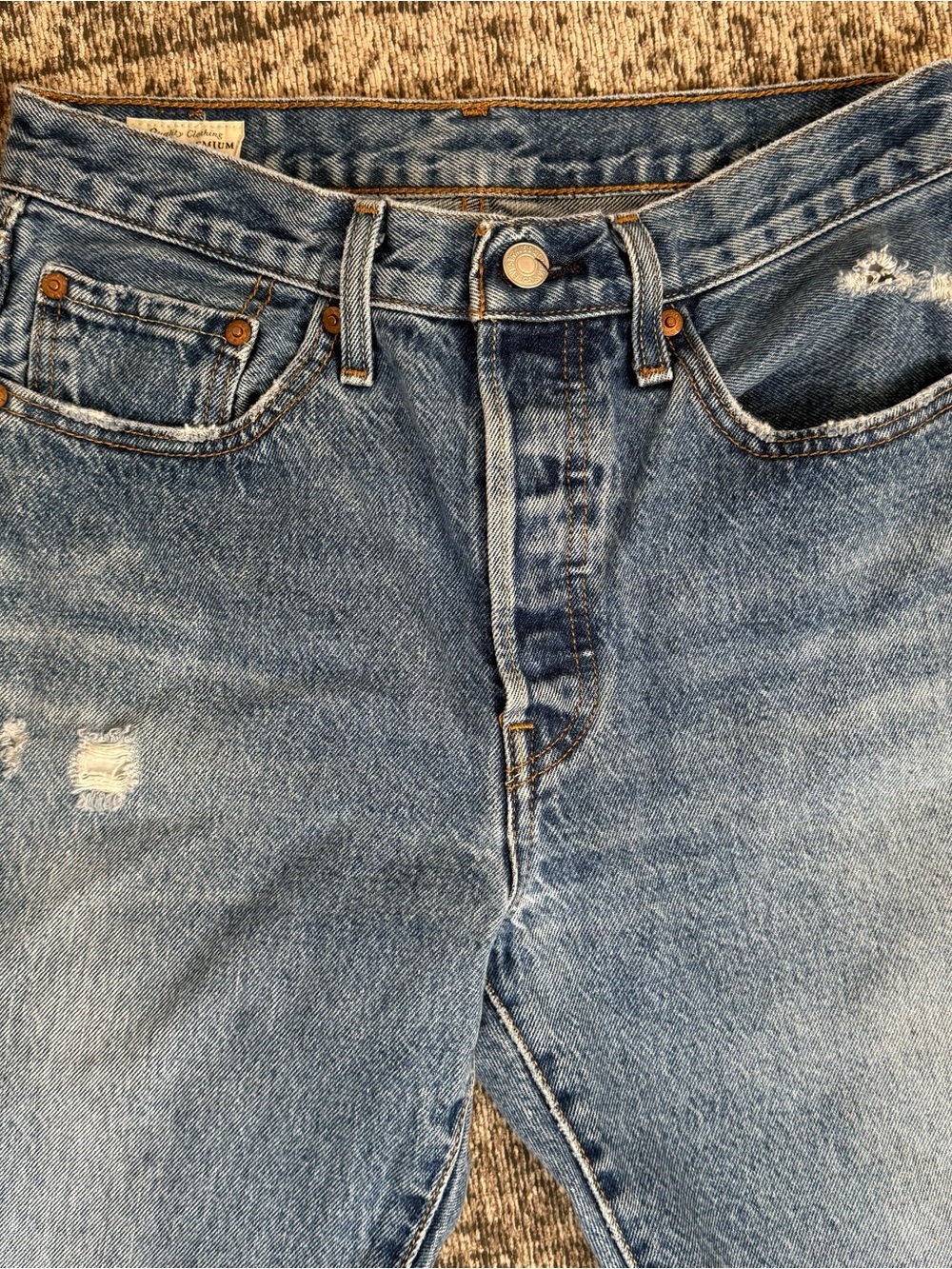 Levi’s Premium 501 Distressed Straight Leg Button Fly Medium Wash Blue Jeans 27 - Picture 8 of 8